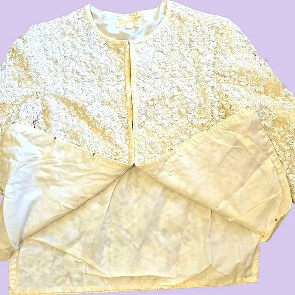 Chic Vintage 50s 60s Beaded All Over Cardigan Sweater In‎ White S-M